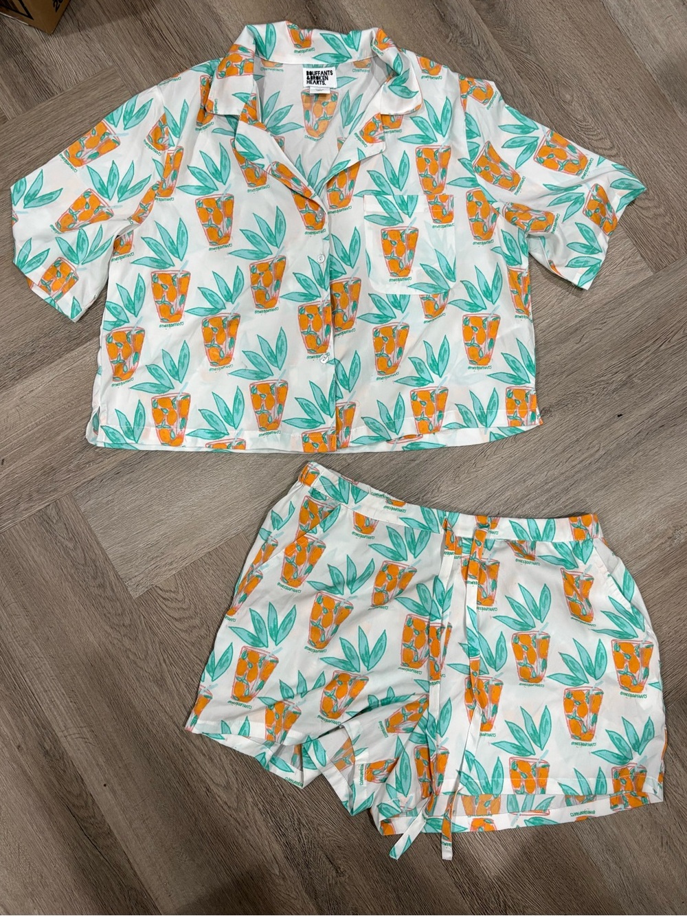 Bouffants and Broken Hearts Tropical Cocktail Pajama Set Size M